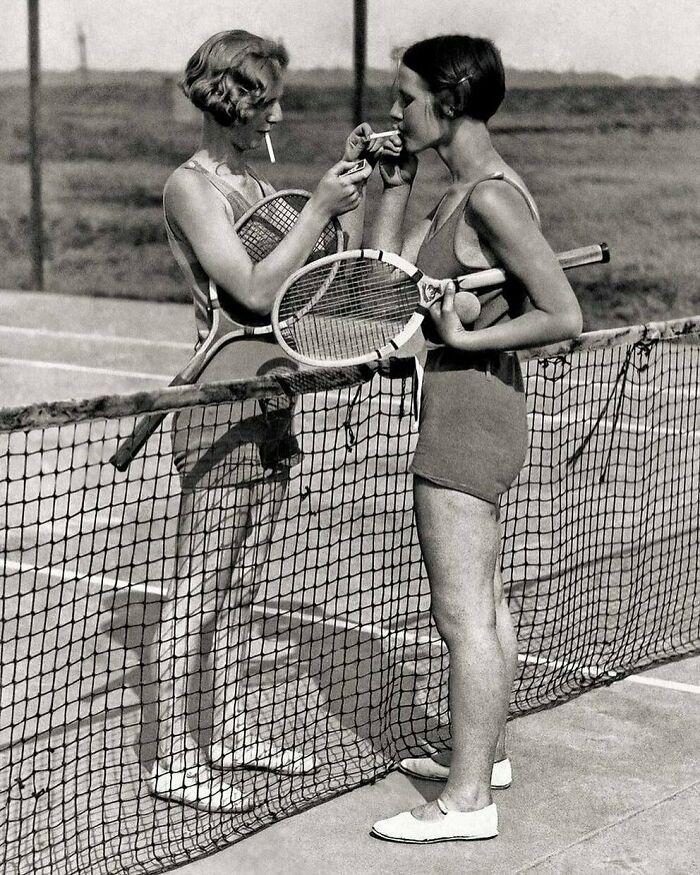 Vintage Tennis Photo Women Smoking Cigarettes 1930s