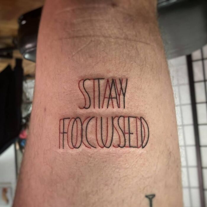 Trippy Stay Focused Optical Illusion Hand Tattoo