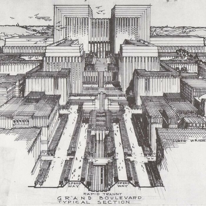 In 1925 Frank Lloyd Wright Entered This And Other Sketches As His Vision Of A Master Plan For The Los Angeles Civic Center