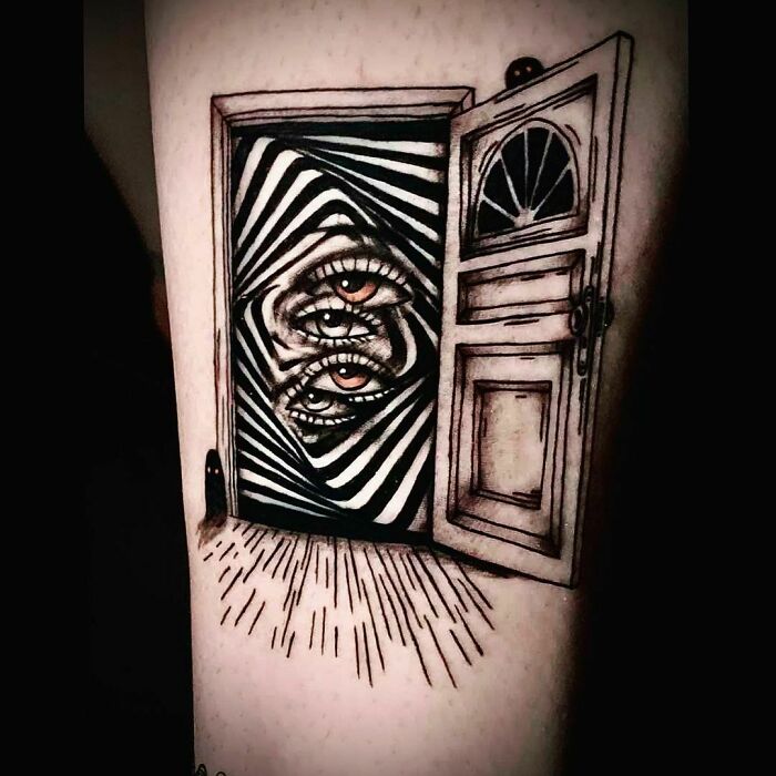 Spooky Door Optical Illusion Hand Tattoo