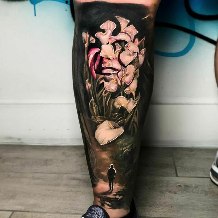 Optical Illusion Leg Tattoo