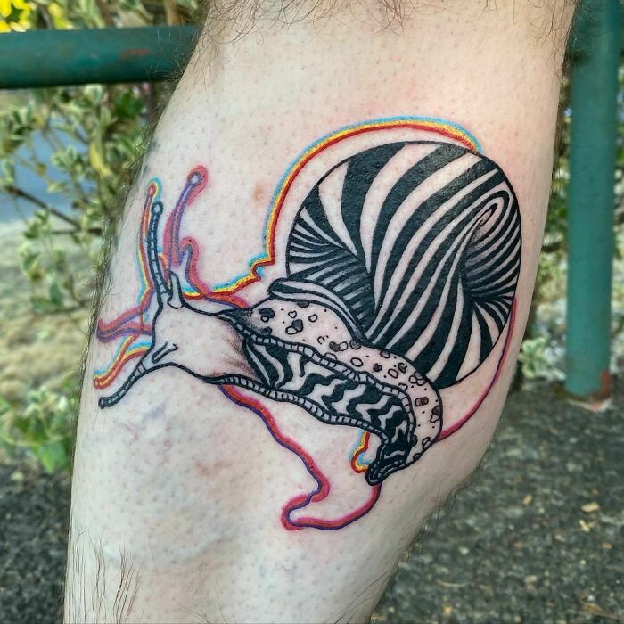 Colorful Optical Illusion Leg Tattoo