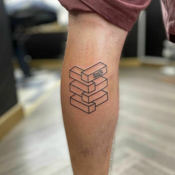 Jenga Blocks Optical Illusion Leg Tattoo
