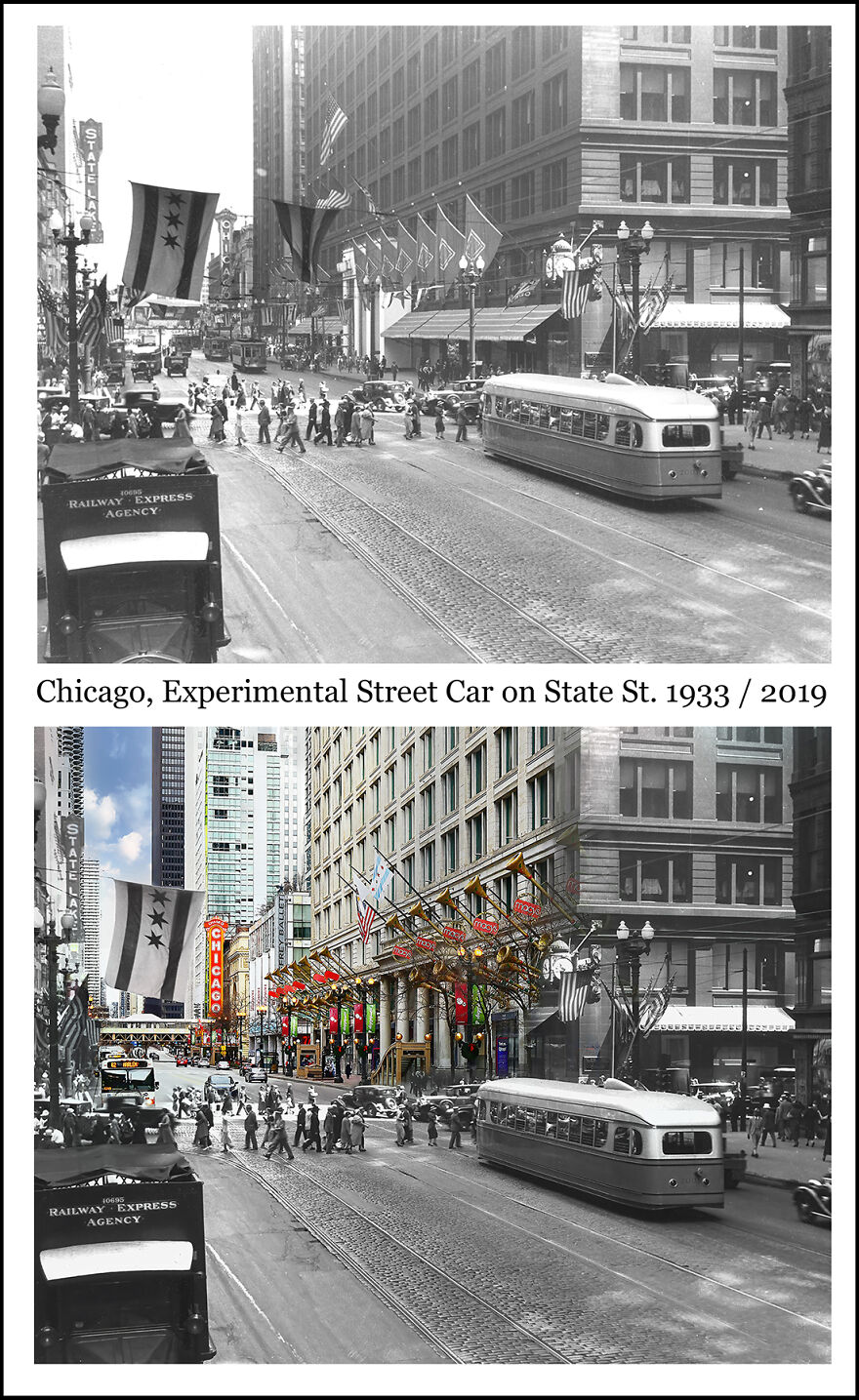 Chicago, Experimental Streetcar On State Street 1933 / 2019