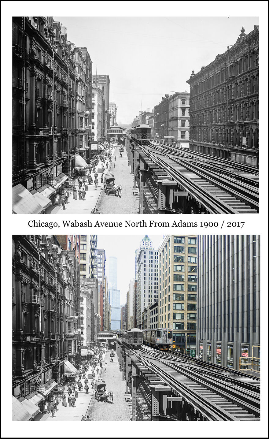 Chicago, Wabash Avenue North From Adams 1900 / 2017