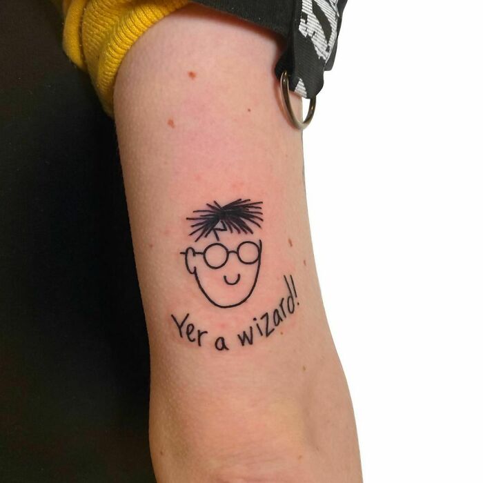 Funny Harry Potter arm tattoo 