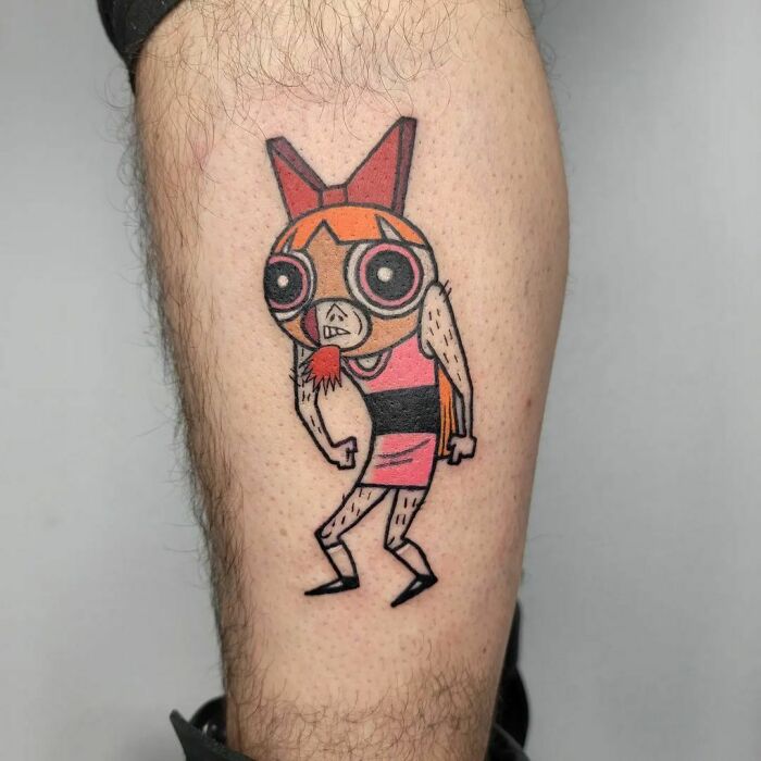 Funny Power Puff Girl Leg Tattoo