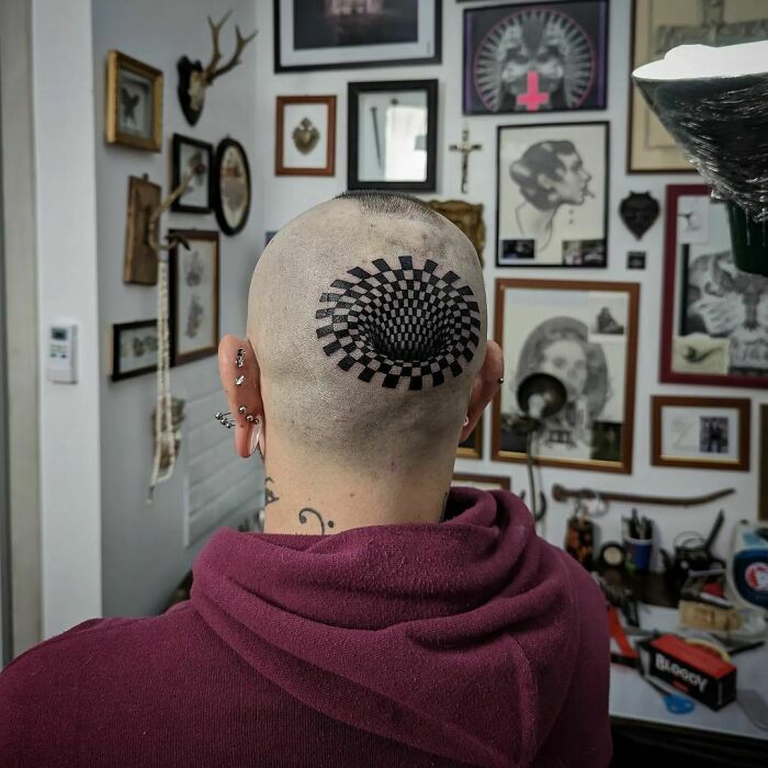 Head Optical Illusion Tattoo