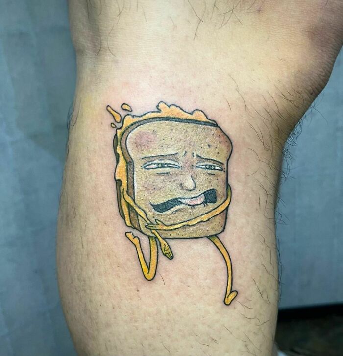 Melted cheese sandwich running leg tattoo 