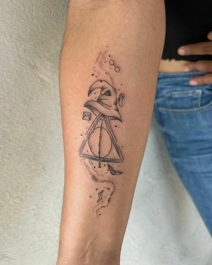 It Is Our Choice Deathly Hallows Tattoo On Arm