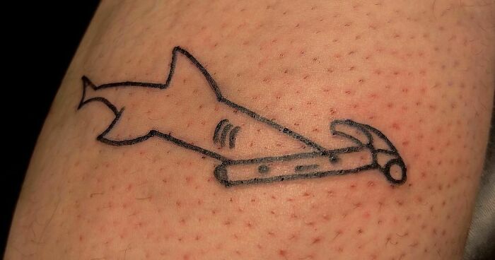 Funny Hammer And Shark Tattoo