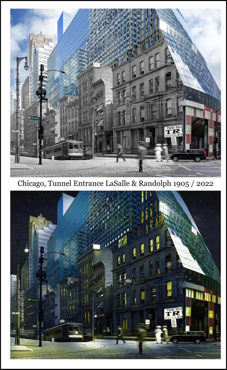 Day To Night: Chicago, Tunnel Entrance Lasalle & Randolph 1905 / 2022