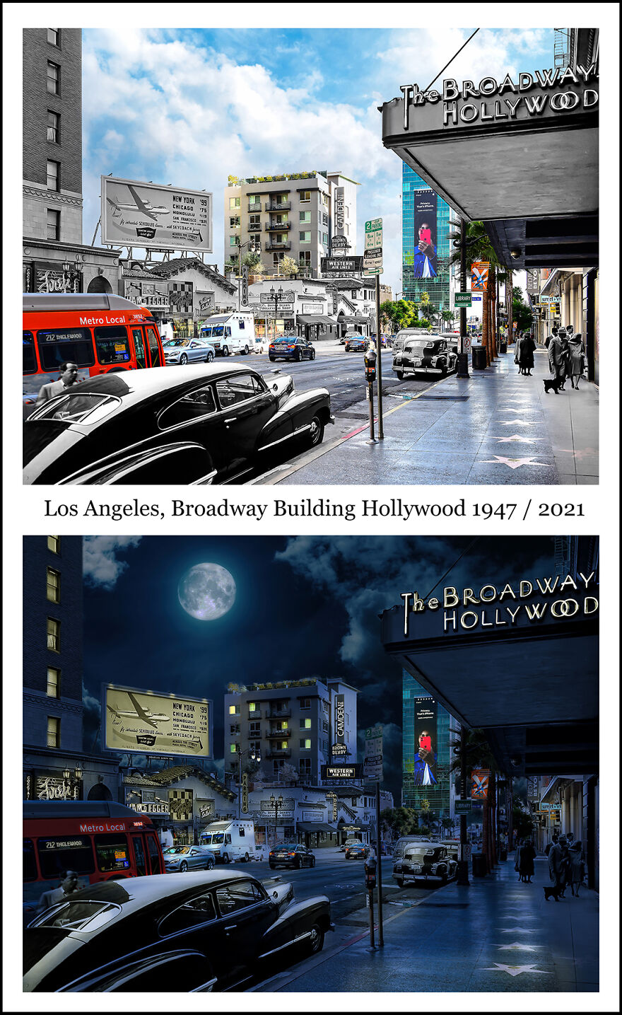 Day To Night: Los Angeles, Broadway Building Hollywood 1947 / 2021