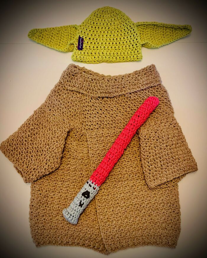 Baby Yoda Outfit- Complete With Lightsaber!
