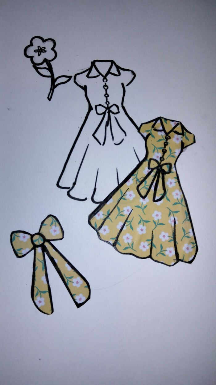I Drew A Bunch Of These Things With Different Dresses And I Really Like Them ( Origami Paper For The Patterns)