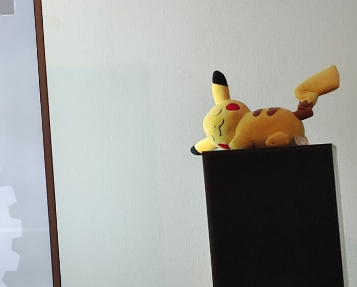 This Sleepy Baby Is Our Pikachu. He Is A Souvenir From A Trip To Japan And Lives On The Television's Right Loudspeaker