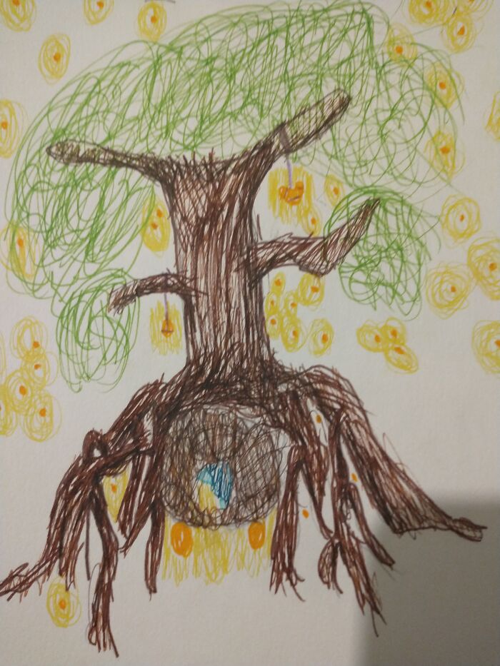 Here Is This Tree With A Bunch Of Fireflies I Drew