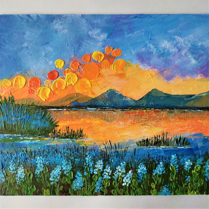 Sunset Landscape Painting Impasto