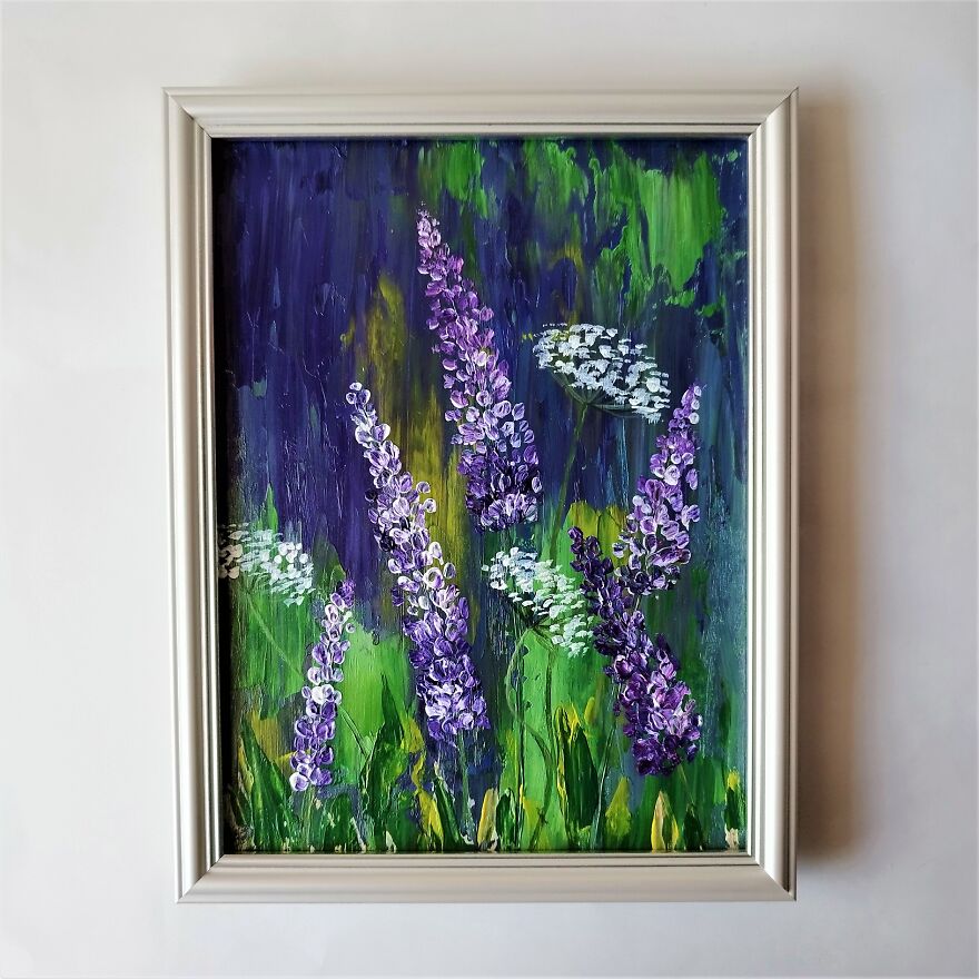 Lupines Wildflowers Impasto Painting