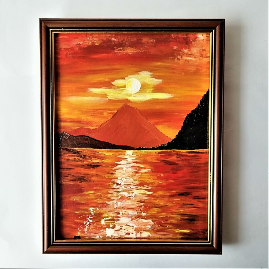 Sunset Lake Impasto Painting