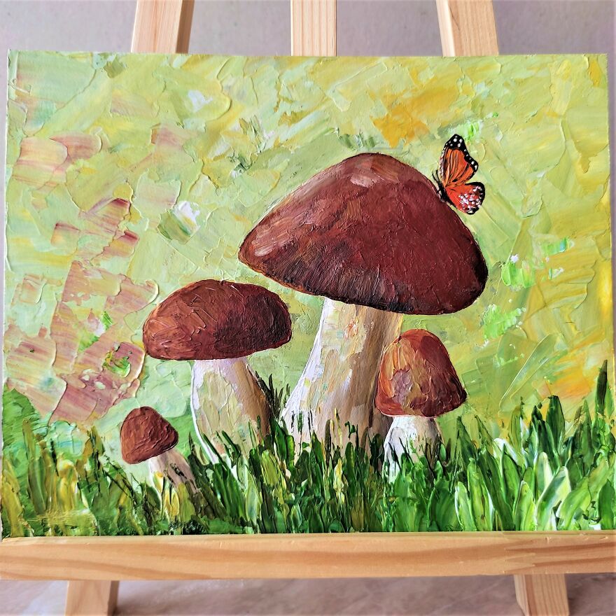 Mushrooms Painting Impasto