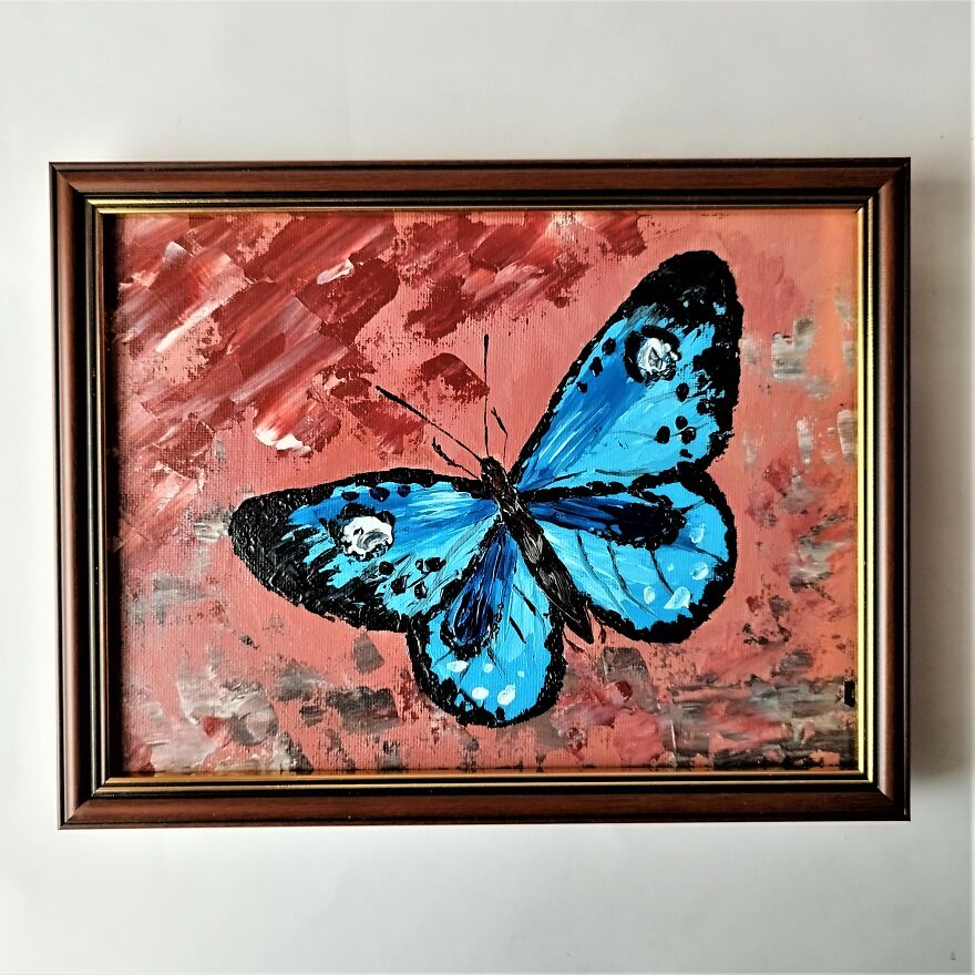 Blue Butterfly Painting Impasto