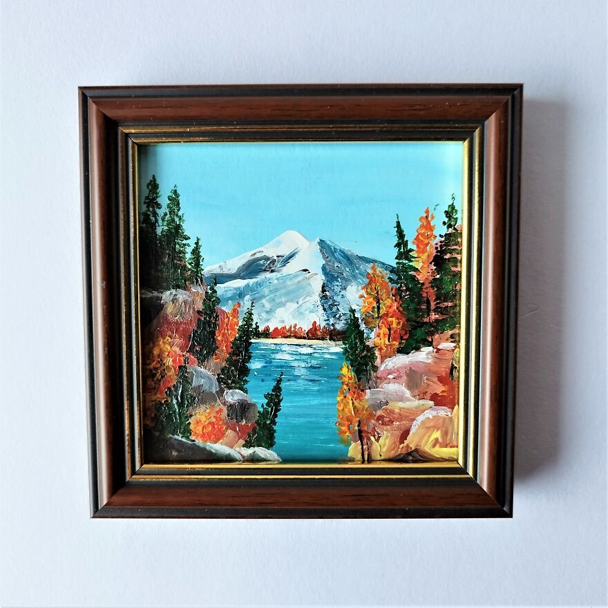 Autumn Mountain Landscape Mini Painting Impasto