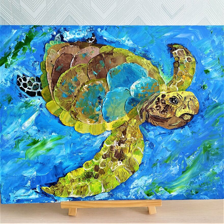 Sea Turtle Painting Impasto