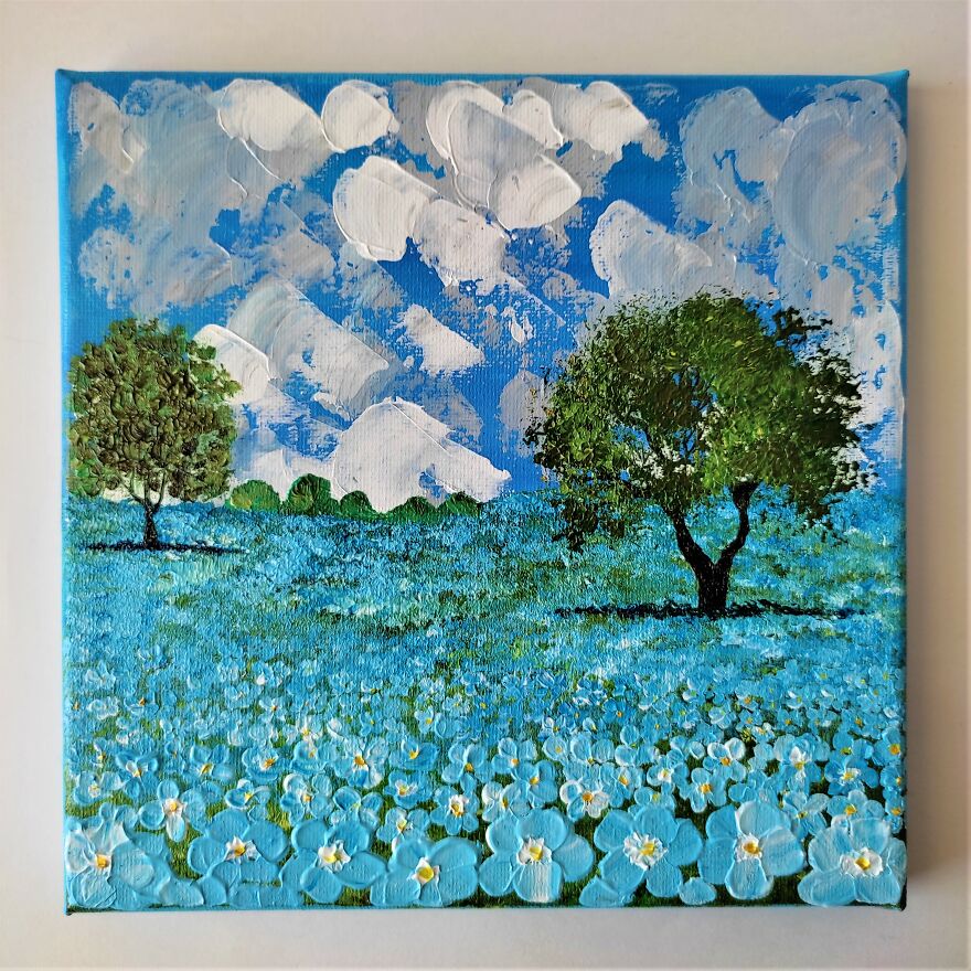 Field Of Forget-Me-Nots Impasto Painting