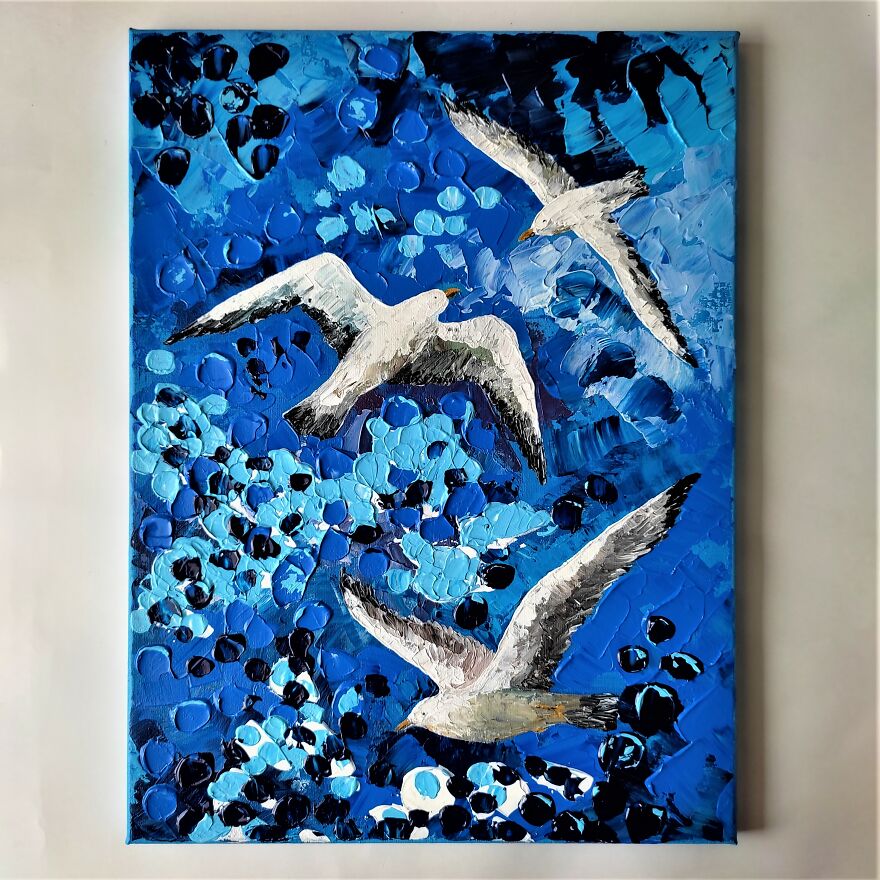 Seagulls Painting Impasto