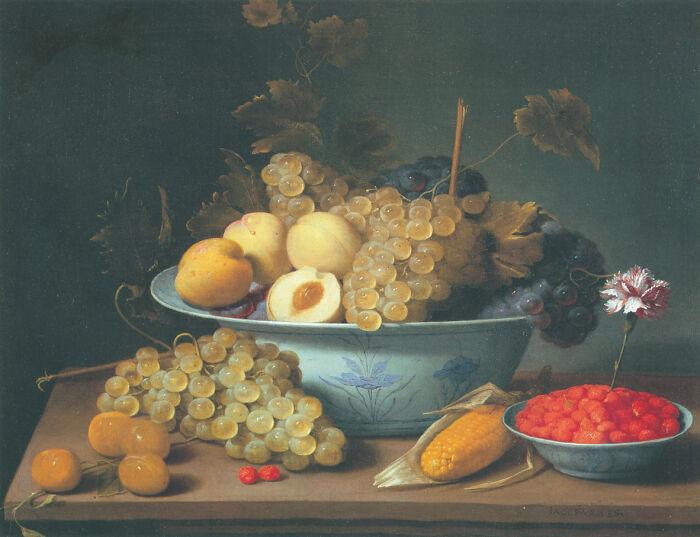 Still Life With Fruits In Porcelain By Jacob Van Es