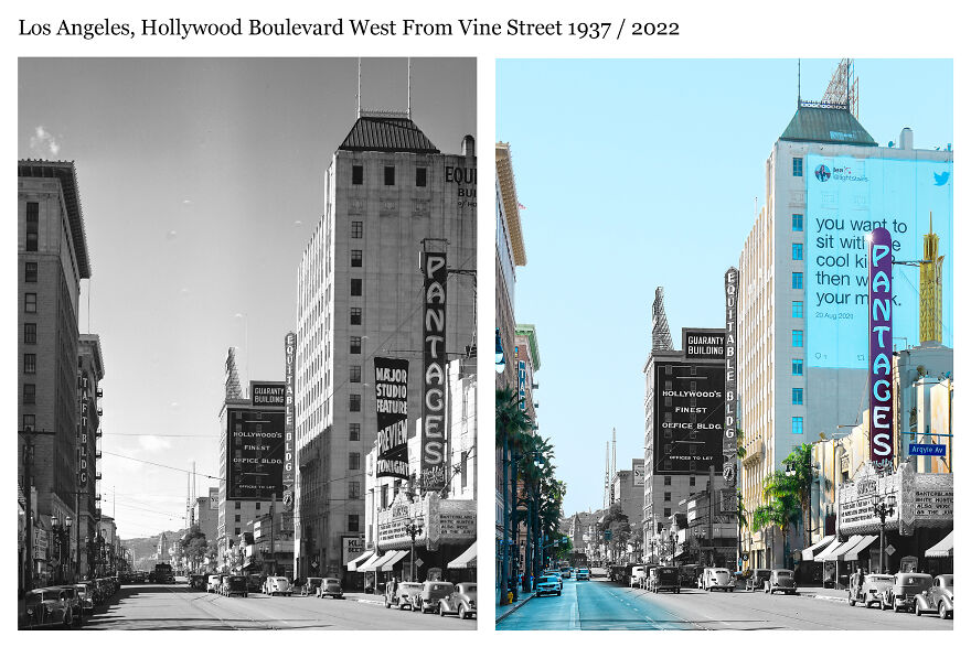 Los Angeles, Hollywood Boulevard West From Vine Street 1937 / 2022