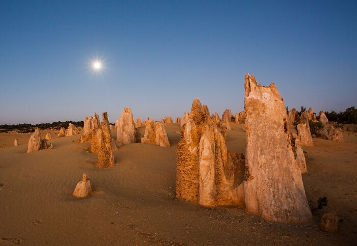 The Pinnacles Sunset And Moonrise, Western Australia
