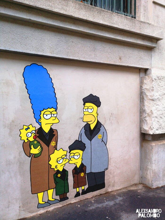 This Artist Paints ‘Simpsons’ Characters As Holocaust Victims Outside The Milan Shoah Memorial