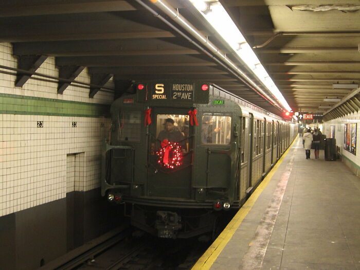 Metro train with Christmas decorations 