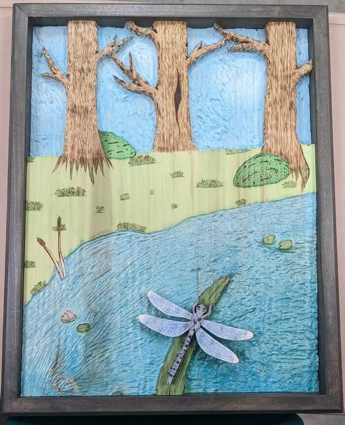 Not Completely Finished, I'm Adding Leaves On The Trees And The Dragonfly Got Some Bead Eyes