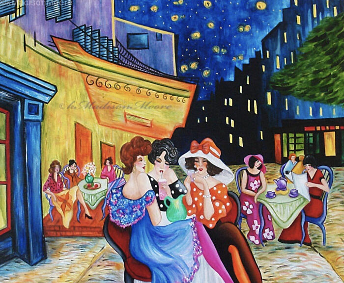 Tarkay Visit's Van Gogh's Cafe Terrace At Night