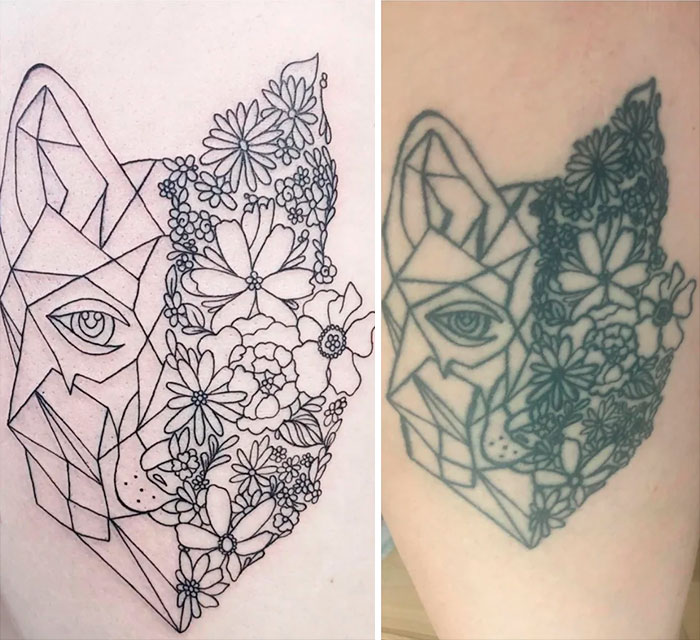 My Wolf Tattoo, Left Is 2017, Right Is 2020