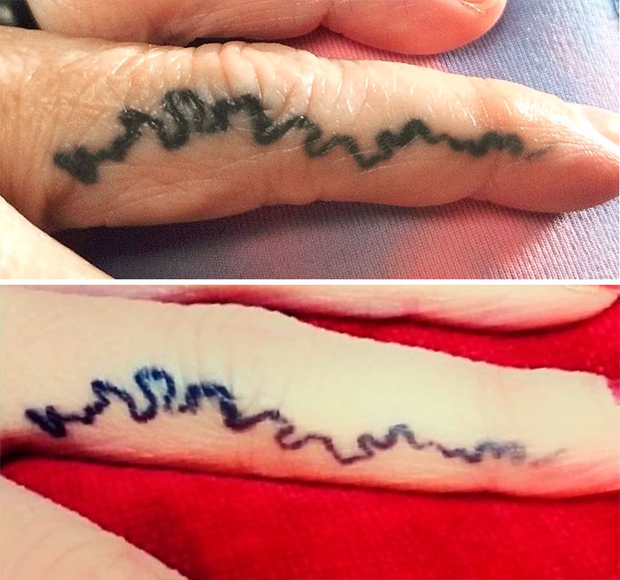 Aged Finger Tattoo, Approximately 10 Years Difference