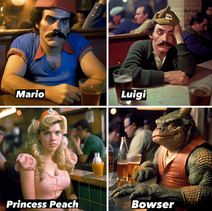 Asking AI To Show "Super Mario Brothers" Characters Drunk In A Dive Bar