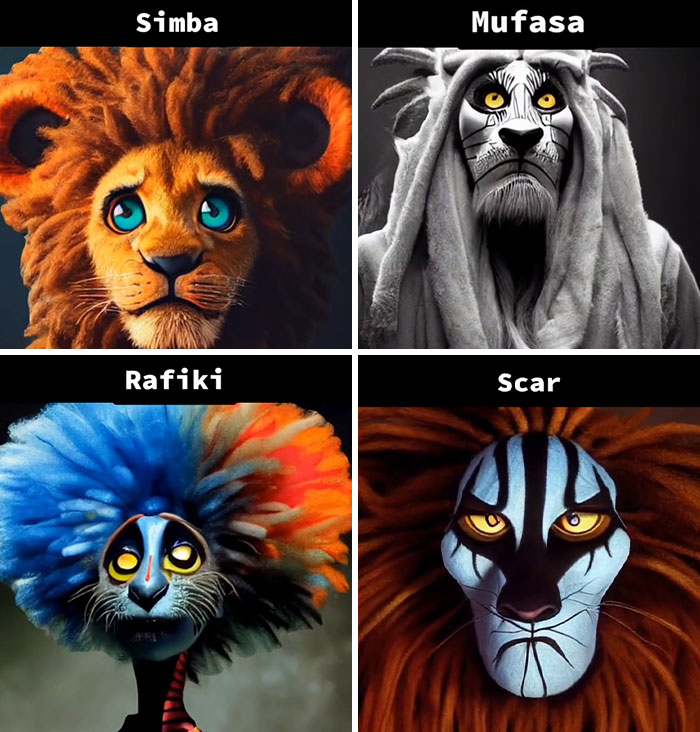 Asking AI To Show "Lion King" Characters In Tim Burton's Style