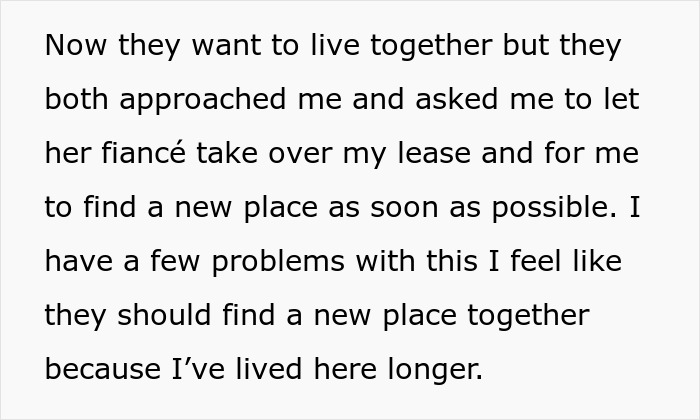 24 Y.O. Woman Refuses To Move Out Of Her Shared Apartment After Her Roommate Gets Engaged, Roommate Gets Livid 24 Y.O. Woman Refuses To Move Out Of Her Shared Apartment After Her Roommate Gets Engaged, Roommate Gets Livid