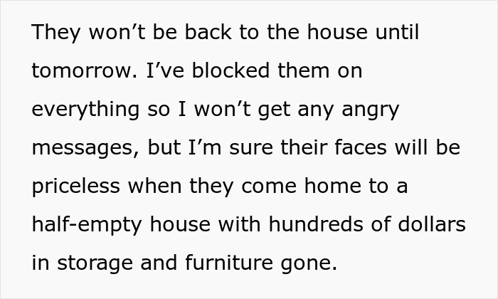 Woman Takes Everything She Owns From The House When Moving Out To Get Back At Mean Roommates Who Were Plotting To Drive Her Out