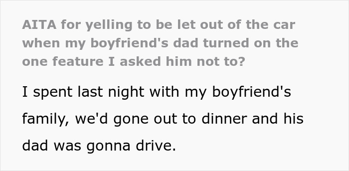 Family Annoyed Son’s Girlfriend Yelled To Be Let Out Of Car After The Dad Ignored Her Request To Switch Off “Full Self-Driving” Family Annoyed Son’s Girlfriend Yelled To Be Let Out Of Car After The Dad Ignored Her Request To Switch Off “Full Self-Driving”