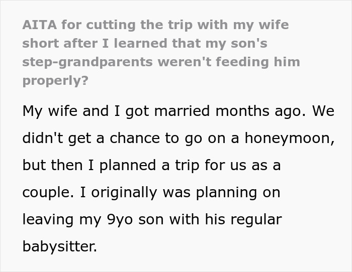 Man Cuts Honeymoon Short After Finding Out That His In-Laws Were Only Feeding His 9 Y.O. Snacks, Gets Blasted By Wife For “Always Ruining Things”