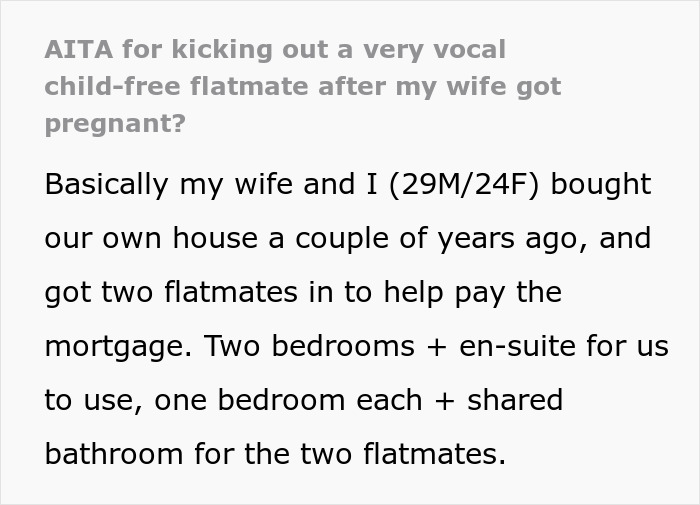 “Am I A Jerk For Kicking Out A Very Vocal Childfree Flatmate After My Wife Got Pregnant?”