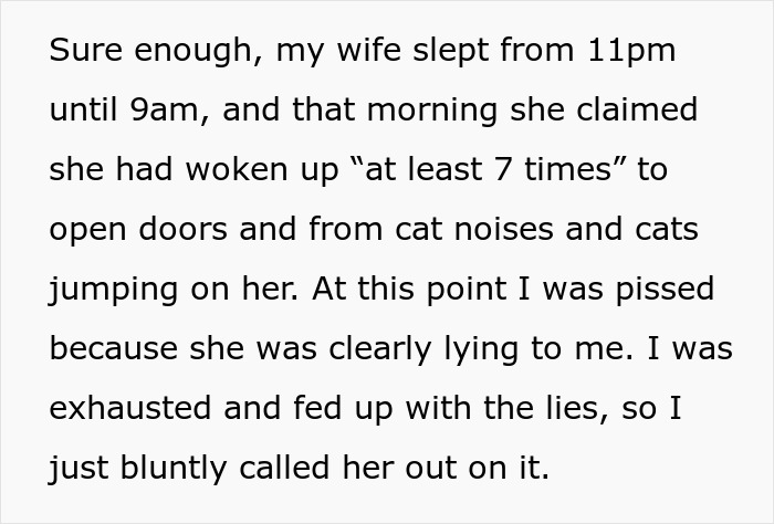 Wife’s Lie Surfaces When Husband Decides To Stay Up All Night And Check If His Cats Really Wake His Wife Up