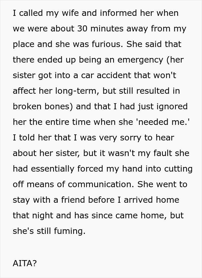 Husband Turns Off His Phone Because His Wife Keeps Calling Him During His Tech-Free Weekend, Misses An Emergency Husband Turns Off His Phone Because His Wife Keeps Calling Him During His Tech-Free Weekend, Misses An Emergency