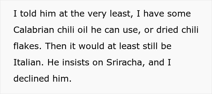 Guy Doesn't Allow Sister's BF To Ruin His Italian Dish With Asian Hot Sauce, Drama Ensues Guy Doesn't Allow Sister's BF To Ruin His Italian Dish With Asian Hot Sauce, Drama Ensues