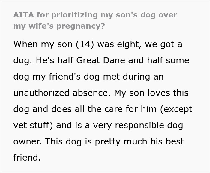 Wife Says Husband Is Prioritizing The Dog Over Her Pregnancy After He Refuses To Get Rid Of It And Break His Son's Heart Wife Says Husband Is Prioritizing The Dog Over Her Pregnancy After He Refuses To Get Rid Of It And Break His Son's Heart